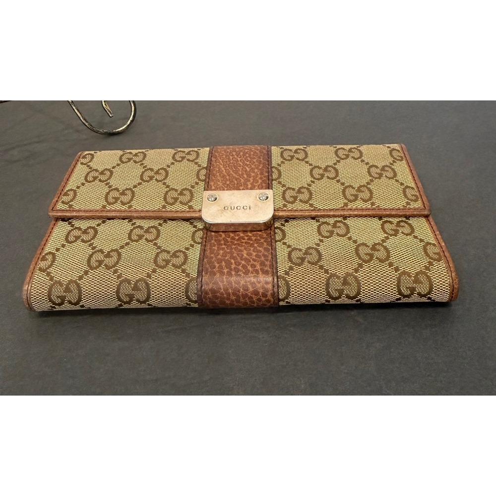 Vintage Gucci GG Monogram‎ Leather Canvas Long Brown Continental Wallet - Picture 9 of 11